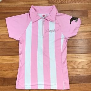 In Your Face Pink Striped 1/2 Zip Polo Bowling Top